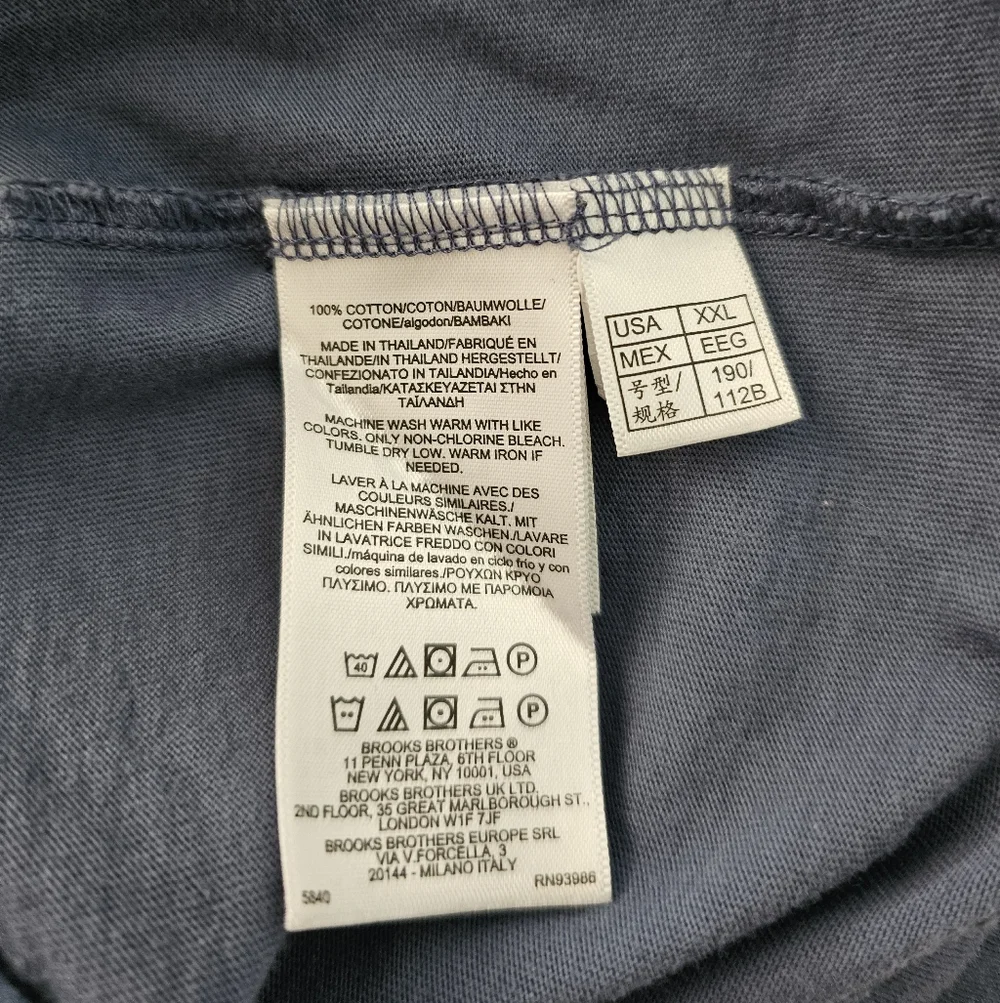 Brooks Brothers Men's XXL Blue Long Sleeve Cotton T-Shirt Tee Euc